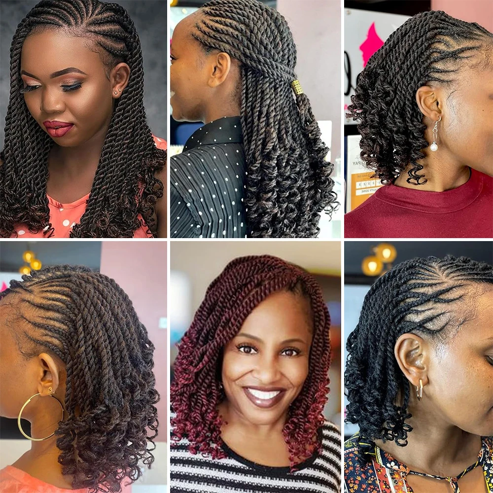 8 عبوات من شعر كروشيه سنغالي مموج مع أطراف مجعدة، ضفائر كروشيه قصيرة صناعية سوداء مقاس 8 بوصات،