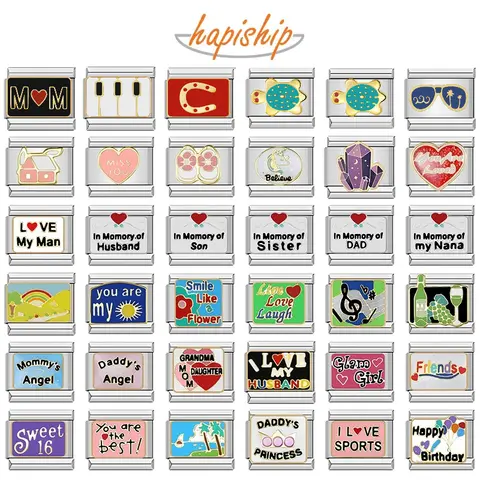 Hapiship 2023 New Fashion Friend Daddy's Angel Charm Italian Links Fit 9mm Bracelet Stainless Steel Jewelry DIY Making DJ608