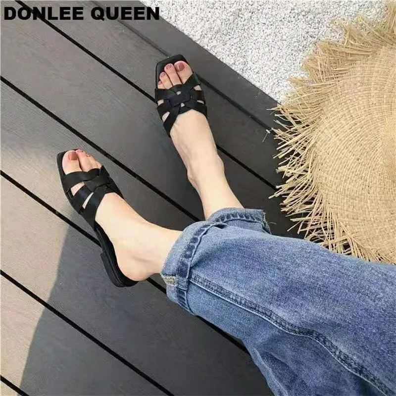 2022 Women Brand Slippers Summer Slides Open Toe Flat Casual Shoes Leisure Sandal Female Beach Flip Flops Big Size 43