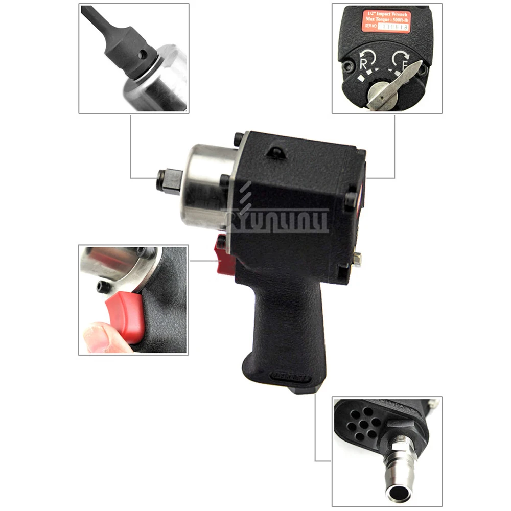 Llave de impacto neumática 1/2 cabeza cuadrada 12,5mm llave de viento de doble martillo herramientas neumáticas m14 máquina de cañón de viento de 3 engranajes