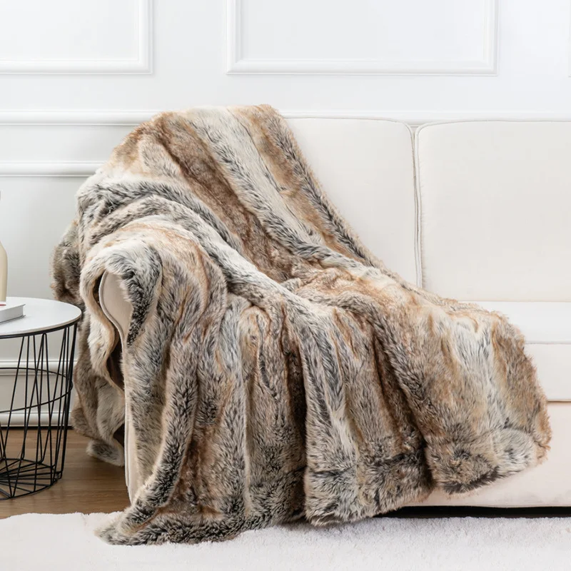 High quality Nordic imitation ferret fur sofa blanket Soft decoration Light luxury fur thickened double layer blanket Room quilt