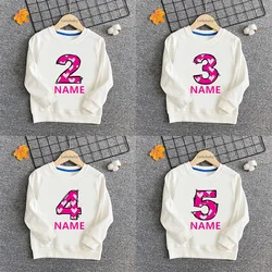 Pink Heart Cute Girls Sweatshirts 1 2 3 4 5 6 7 8 9 Years Birthday Customize Name Kids Hoodies Baby Pullover Tops Clothes Gift