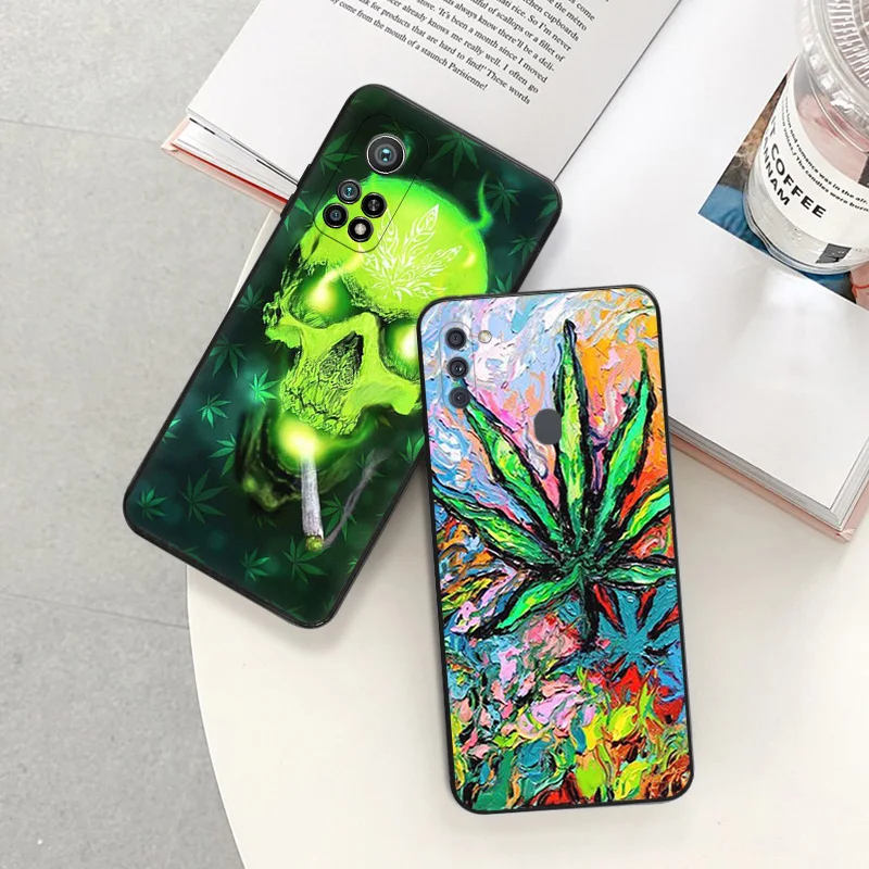 Black Matte Phone Case For Samsung A33 A32 A22 A23 A24 A34 A41 A42 A51 A52 A53 A54 A71 A72 A73 Abstractionism Trippy Weed Leaf