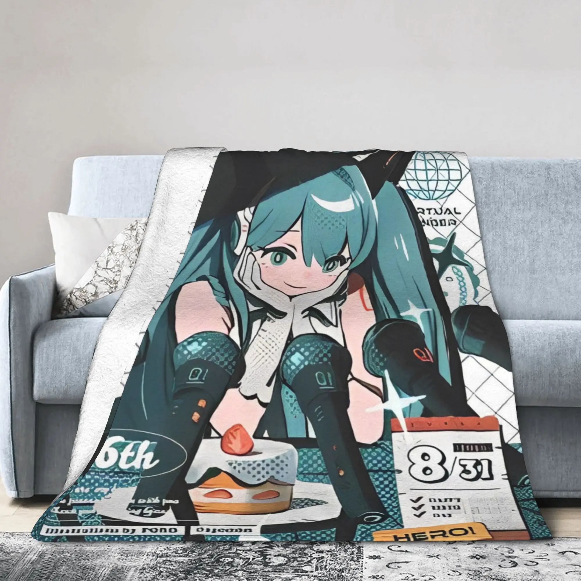 Hatsunes Mikus Blankets Fleece Spring/Autumn Manga Breathable Soft Throw Blanket for Bedding Car Quilt