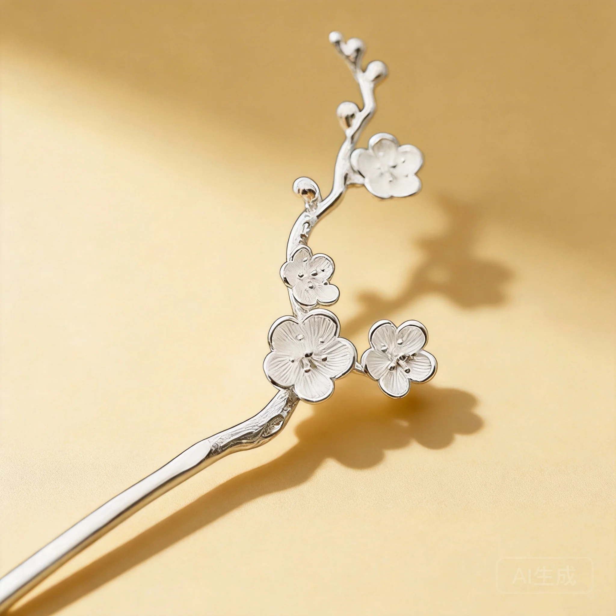 Chinese Style Auspicious Lucky Blessing 925 Sterling Silver Plum Blossom Hair Stick Vintage Hanfu Cheongsam Hairpin Exquisite