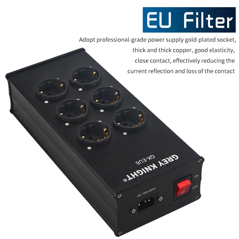 

HiFi Aluminum Audio AC Power Conditioner Purifier 6 Hold EU Socket Aluminum Power Filter