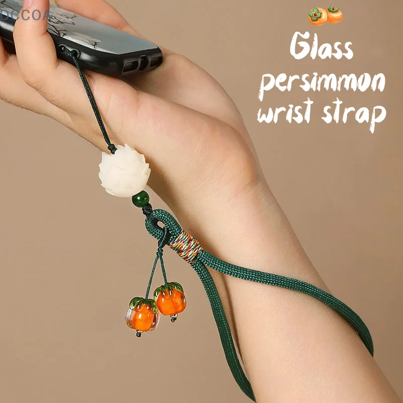 Liuli Persimmon Mobile Phone Chain Keychain Pendant Anti-lost Wrist Lanyard Persimmon Bodhi Root Lotus Earphone Camera Chain