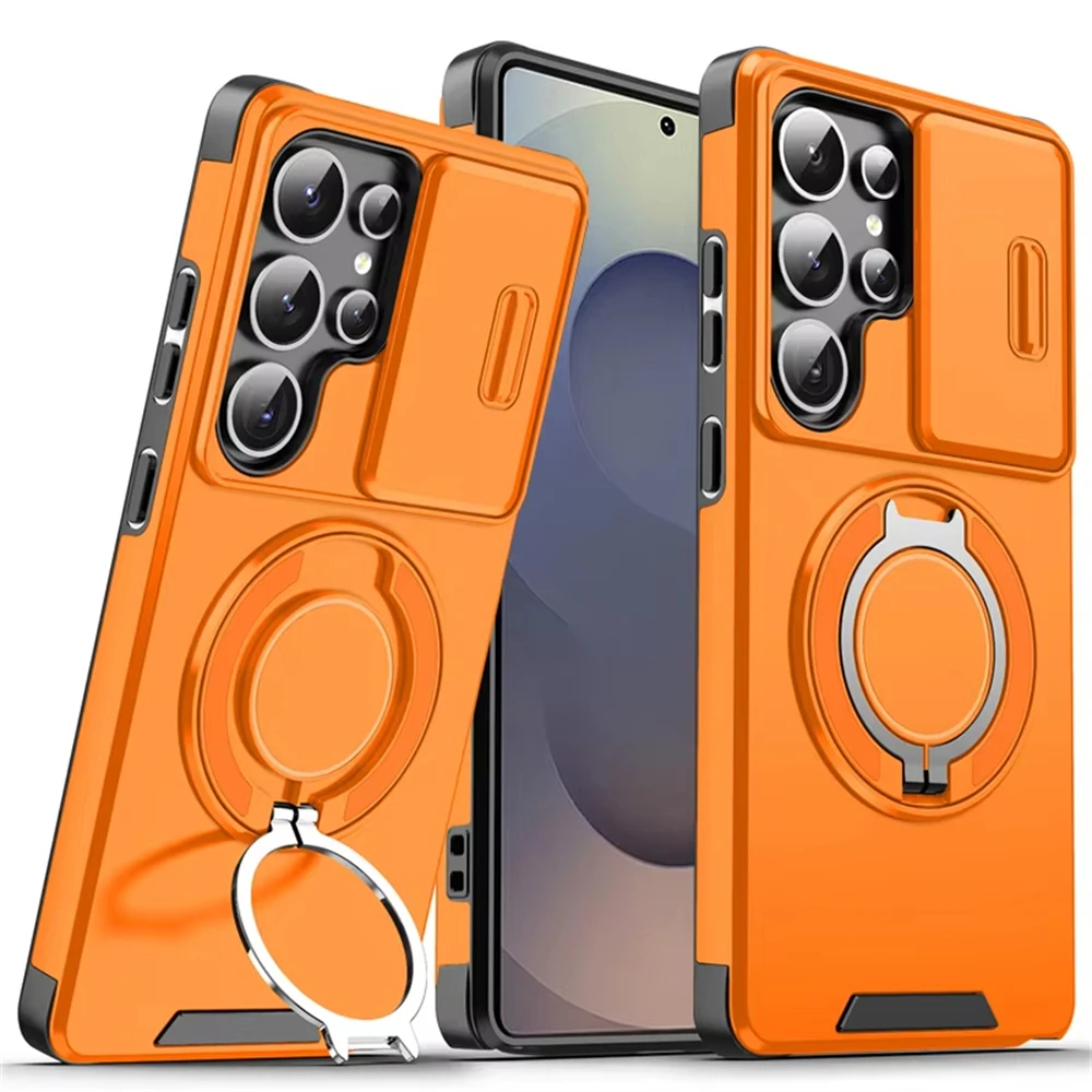 Magnetic Ring Stand Phone Cases For Samsung Galaxy S26 S25 S24 S23 S22 Ultra Plus S21 FE Case Slide Camera Protector Armor Cover