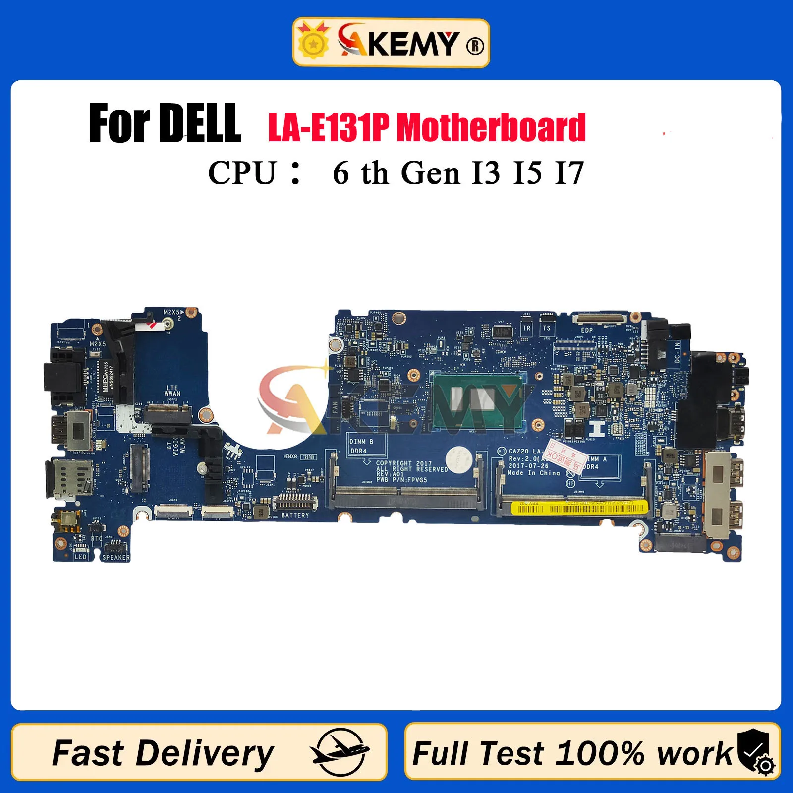 

Материнская плата для ноутбука Dell Latitude 7480 LA-E131P 04GTKN 0N480V 0CXWHP 08FCRX 0F48ND i5 i7 6/7th, материнская плата для ноутбука, полностью протестирована