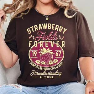 Eski Okul Band Tees Ticari Çilek Alanları müzik indirme derecelendirilmemiş kadın ve erkek Üst %100 % pamuklu tişört Rahat Gevşek Gömlek Retro Y2K Üst Streetwear Gömlek çilek 6 büyük satış - №5