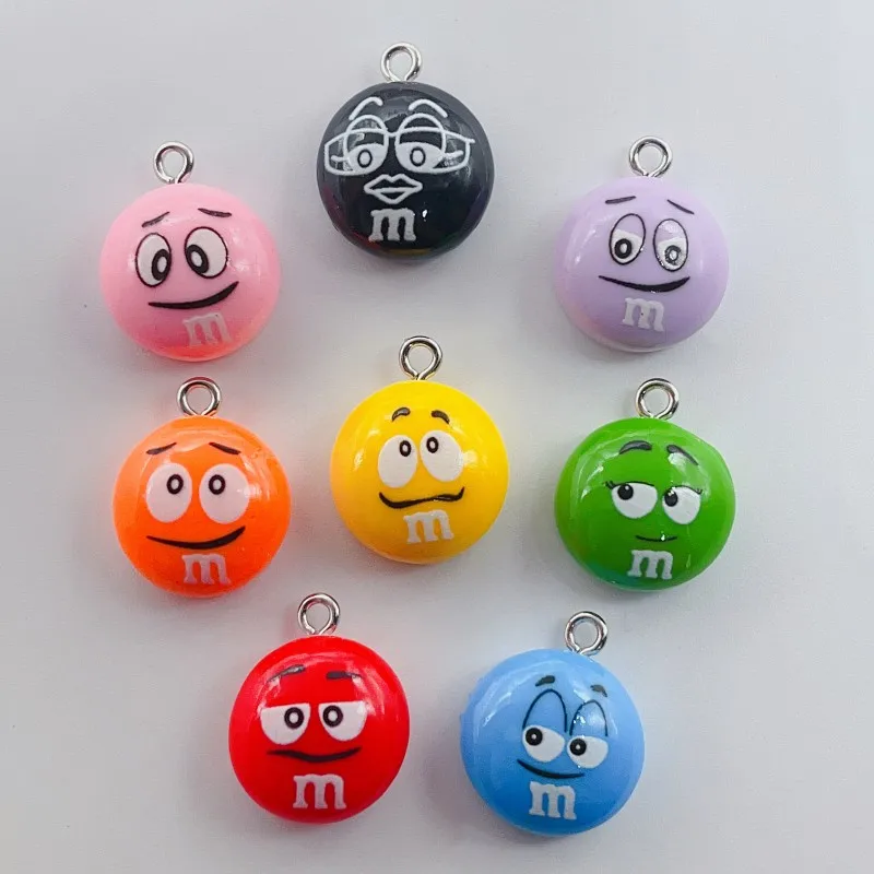 12pcs Resin Charms Chocolate M Bean Candy Pendant Earring Necklace Keychain DIY Making Jewelry Accessories Material Supplies