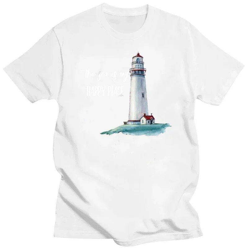 Mens New  Clothing Summer  Cotton Funny Men t shirt Women novelty tshirt The Sea is my Happy Place Lighthouse harajuku clothing