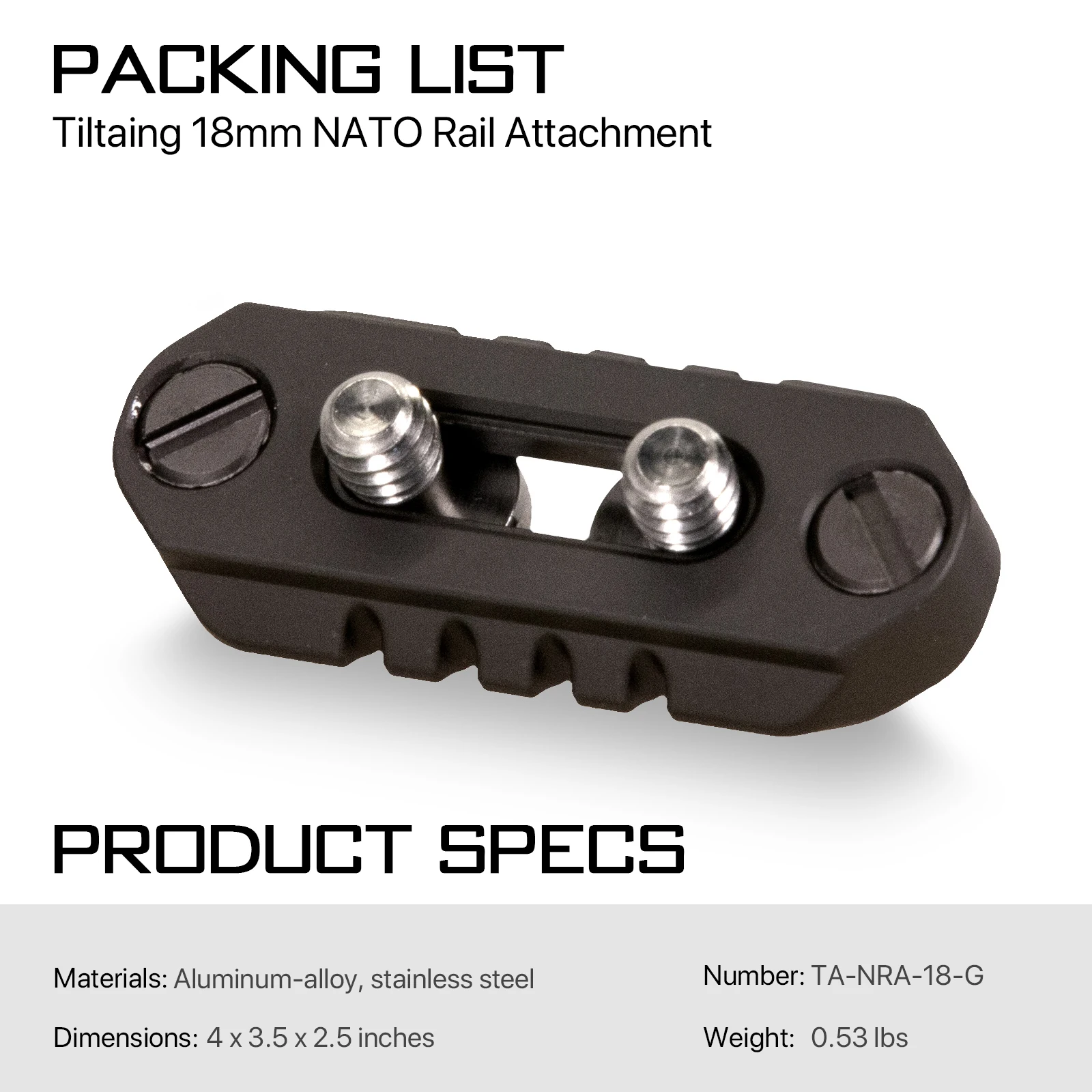 TILTA NATO Rails Adapter Accessoires TA-1420-NAV2-B 1/4"-20 Montageschroef naar NATO Rail Adapter