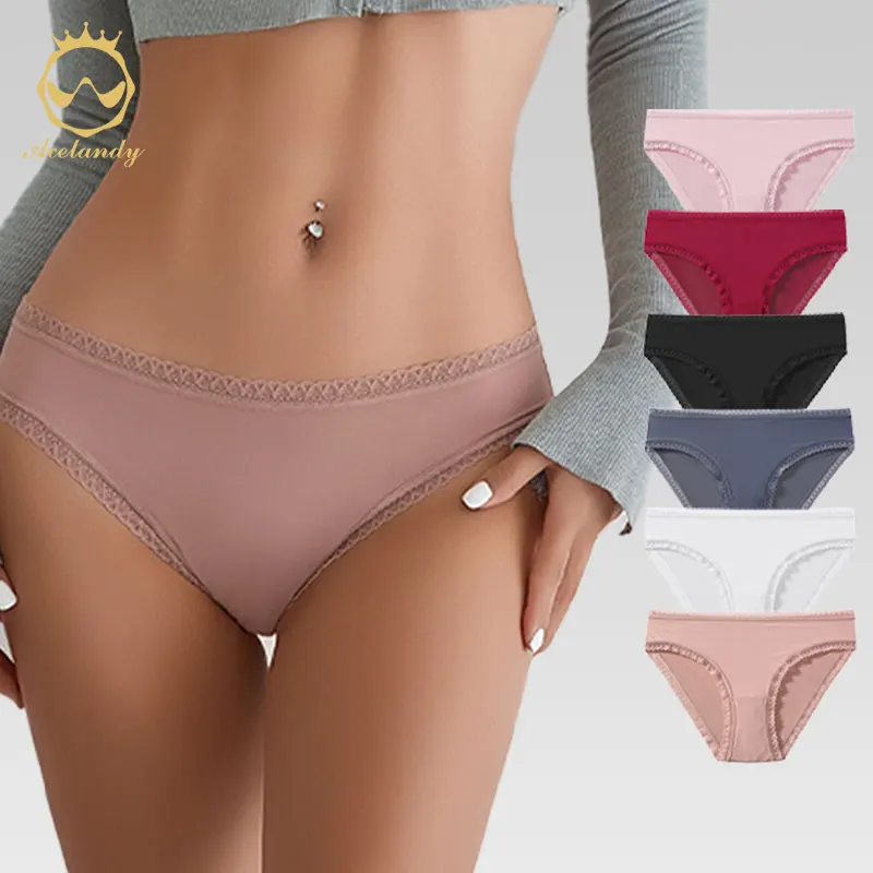 ملابس داخلية نسائية مثيرة منخفضة الخصر من ACELANDY ملابس داخلية ناعمة مفرغة من الدانتيل ملابس داخلية من الحرير الجليدي والساتان بلون واحد ملابس داخلية قابلة للتنفس #1
