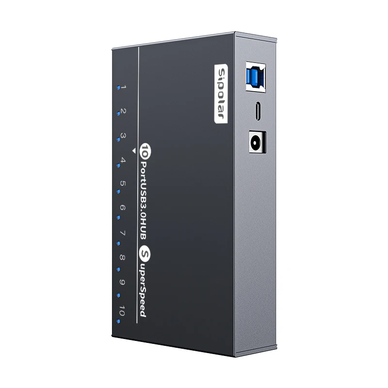 

Sipolar Black Aluminum A103 10-Port USB 3.0 Hub 10 USB 3.0 Ports Smart Charging Ports