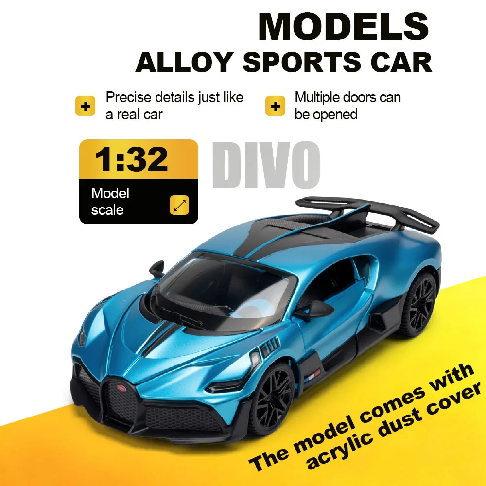 

Модель автомобиля Divo 1:32, игрушка, акриловый пылезащитный чехол, литые модели из сплава, открывающиеся двери, высокодетализированные машинки, украшение для офисного стола