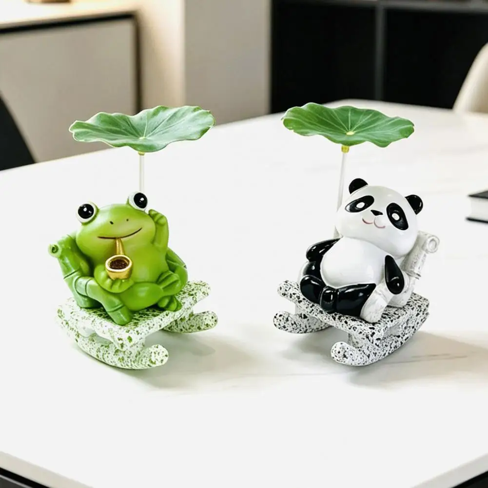 Cute Desk Ornaments Frog Panda Figurine Resin Bobble Chair Decor with Lotus Leaf Design Stress Relief Desk Ornament for Office