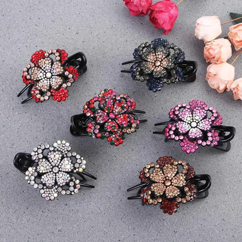 Vintage Fashion Female Hairpin Hair Clip Headdress Ponytail Holder Rhinestone Hair Claw Hair Accessories Flower Duckbill Clip