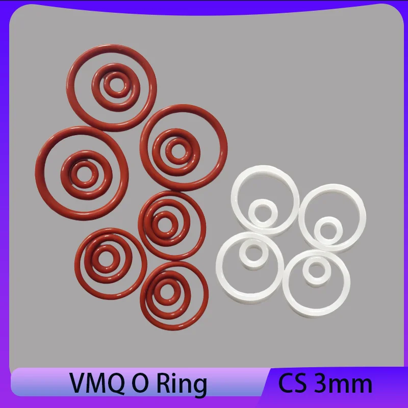 

Red / White Food Grade VMQ Silicon O Ring CS 3mm OD 9mm ~ 150mm Round Washer O Shape Silicone Rubber Sealing Gaskets 10Pcs