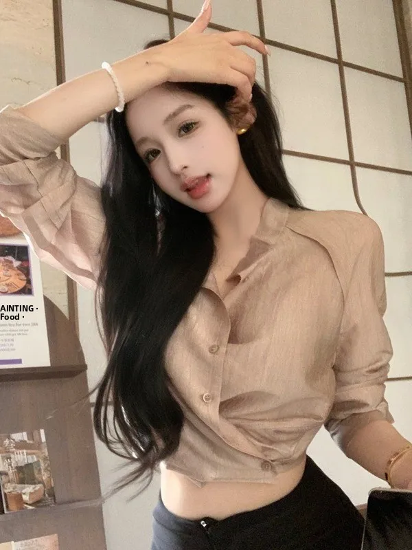 

Корейская женская осенняя повседневная модная плиссированная блузка с длинным рукавом и коротким подолом в стиле High Intelligence Feeling Nicole Rose