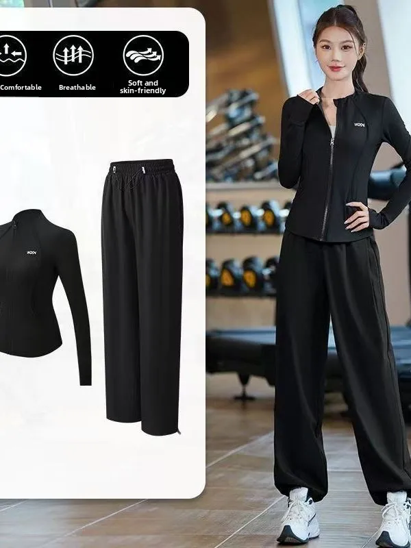 طقم جري خارجي للسيدات لربيع وخريف Qui Dry Zipper Jaet ملابس رياضية احترافية بقصة ضيقة للمشي لمسافات طويلة