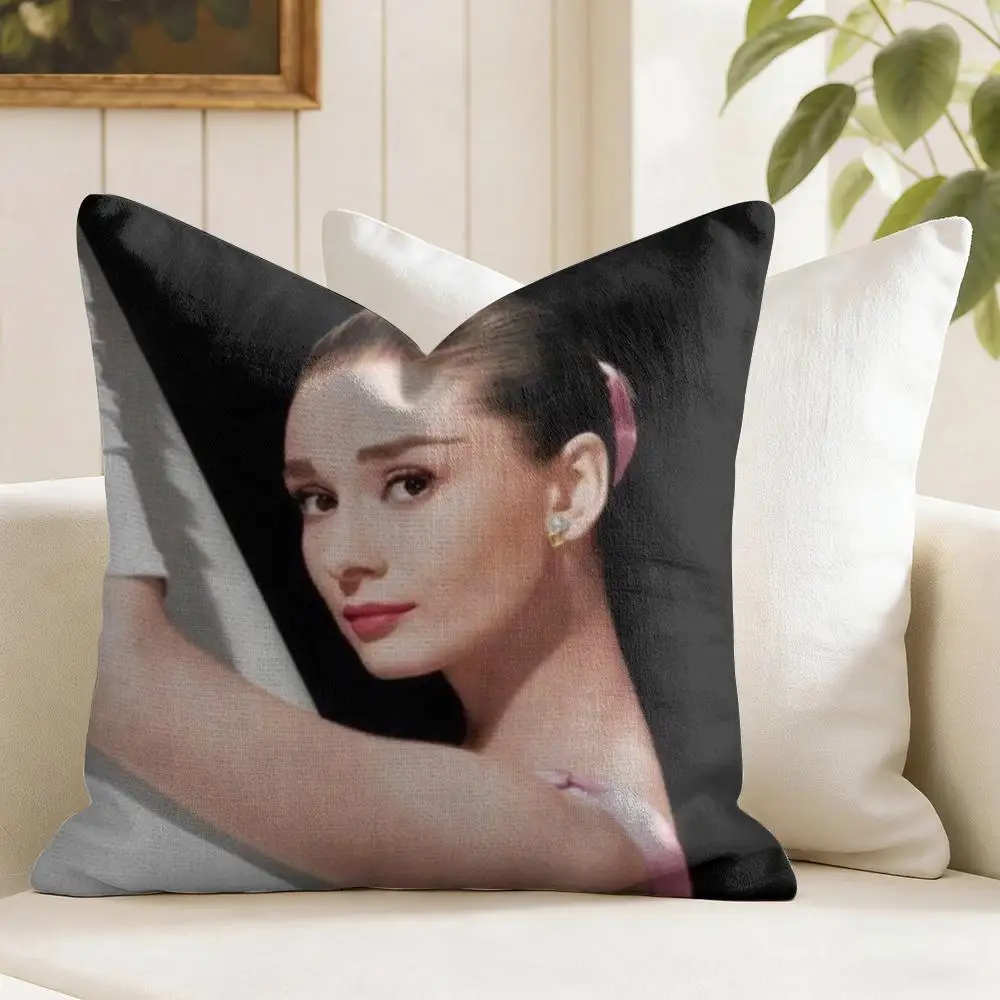 Classic A-Audrey H-Hepburn Cushion Cover Eco Linen Pillow Case Double-Sided Print Breathable Durable Zipper Home Decor Gift