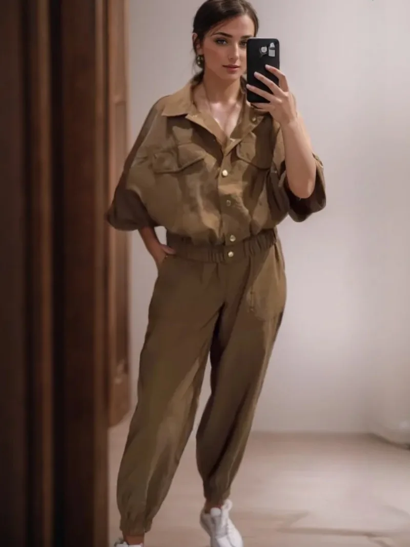 

Casual Women Set for Women 2 Pieces Solid Loose Pants Sets Short Sleeve Shirt Tops Daily Style Women Outfit 2025 New Fashion
