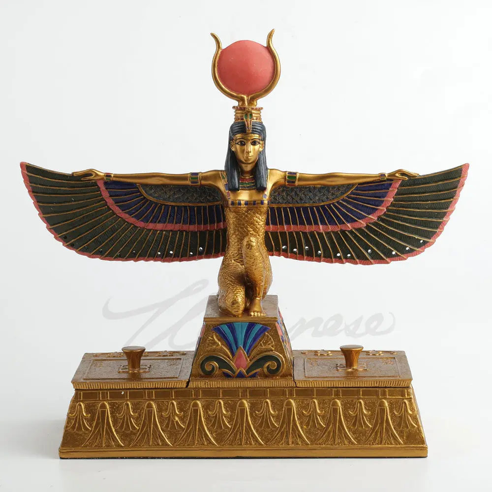 Ancient Egyptian Winged Isis Goddess Resin Jewelry Box Vintage Egypt Figurine Trinket Storage Box Desktop Decorative Ornament