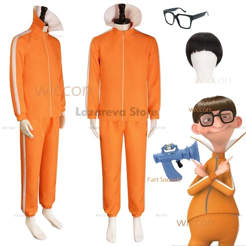 Movie Vector Cosplay Costume Orange Jakect Pant Glasses Wig Outfits Victor Set Mushroom-shaped Halloween Fancy Suit Party Prop