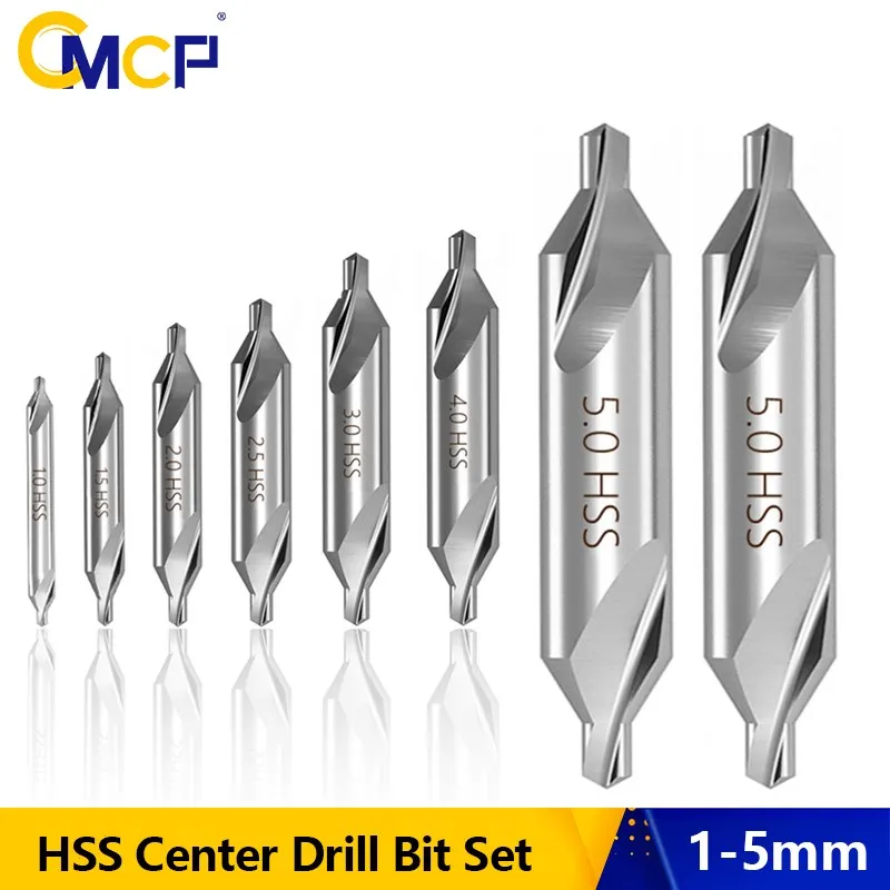 CMCP 1-5Mm HSS Set Bit Bor Pusat Gabungan 60 Derajat Bor Lubang Pengerjaan Logam Bit Bor Lubang Pemotong Logam 4/5/6/7/8/10 Buah