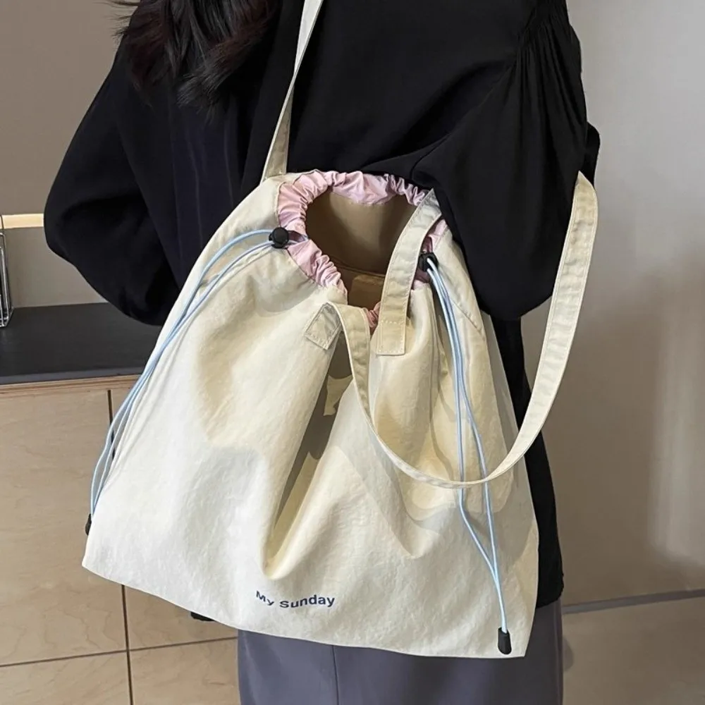 Fashion Large Capacity Tote Bag Lightweight Canvas Shoulder Bag Drawstring Women Handbag