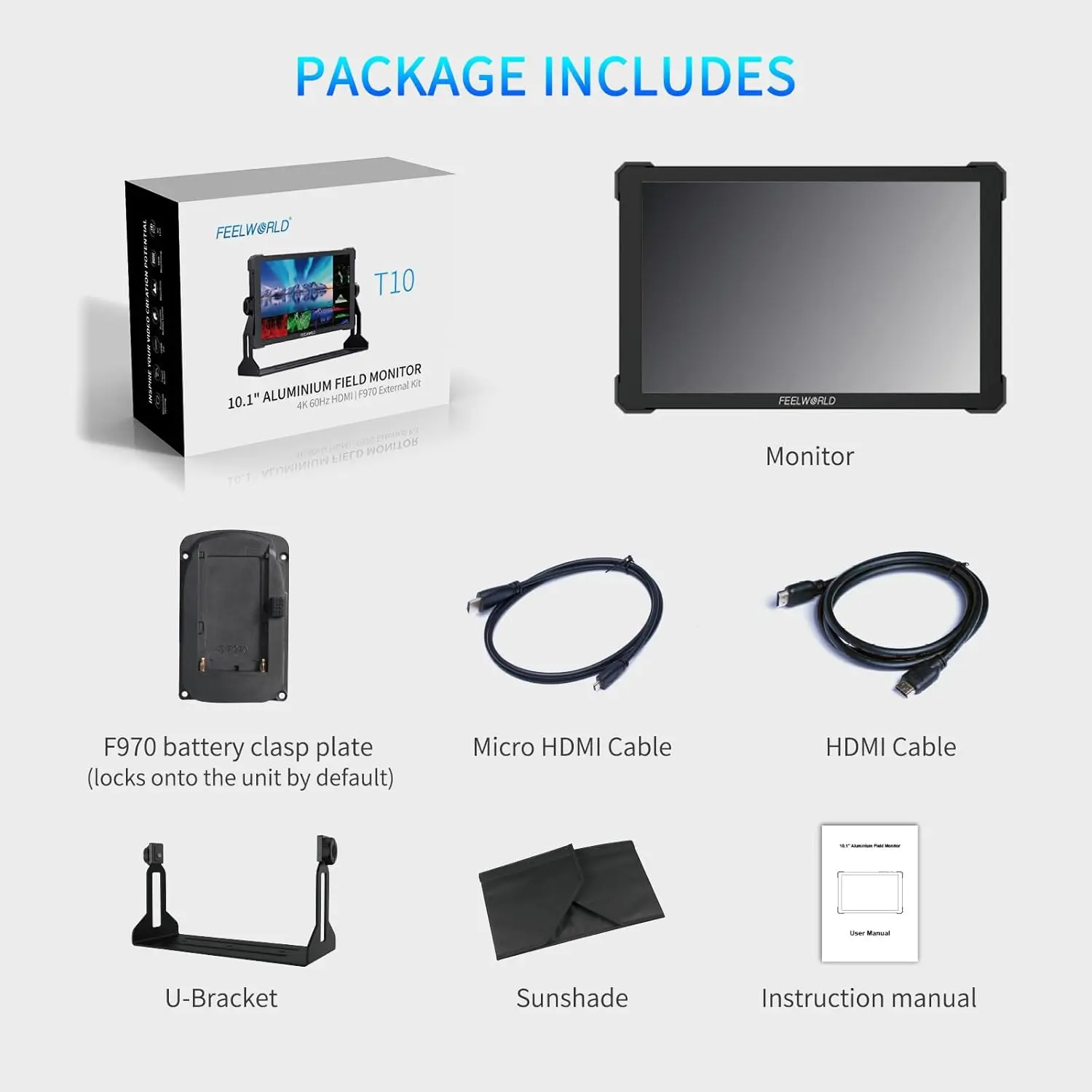 FEELWORLD T10 On-Camera DSLR Monitor FHD 500nit 4K HDMI Input Output HDR 3D LUT Waveform FOR Videographer Creator view 2