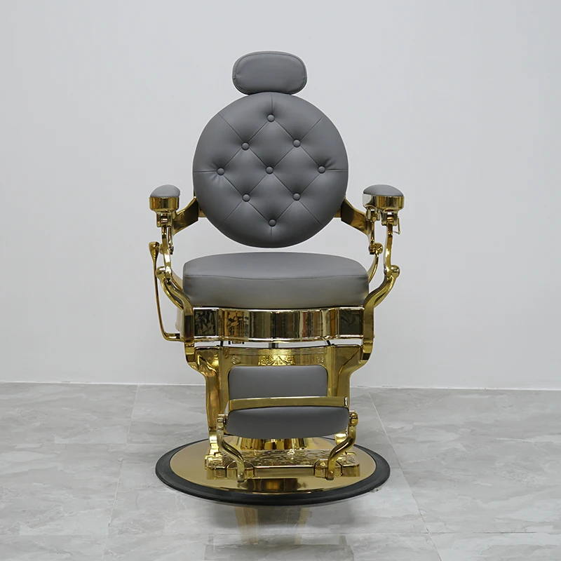 Professional Salon Furniture Round Base Gold Hair Styling Chair Modern Luxury Hydraulic Pump Reclining Men Barber Chair For Sale