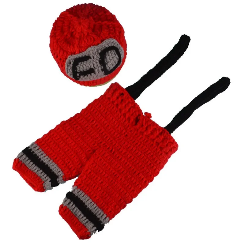 

Firefighters Outfits Set Newborn Photography Clothes Handmade Knit Hat Pants Baby Boy Girl Photo Infant Shoot Props Accessories