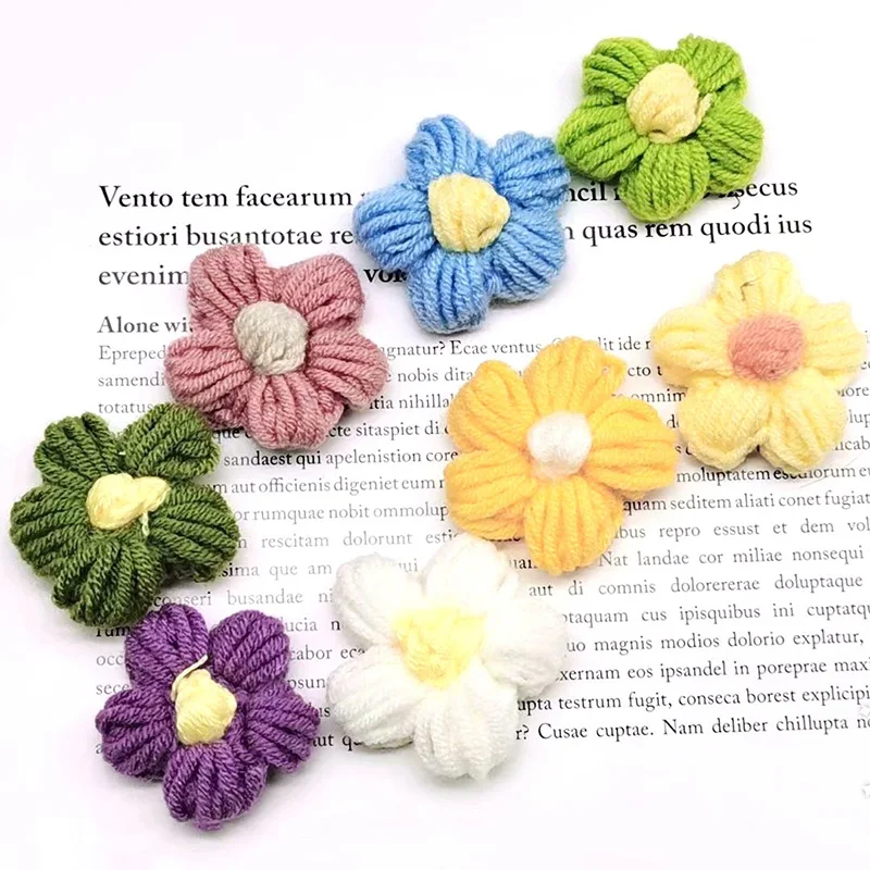 10Pcs Hand Knitting Yarn Wool Flower Heads Crochet Flower DIY Handmade Headdress Hats Bags Clothes Brooch Jewelry Accessories