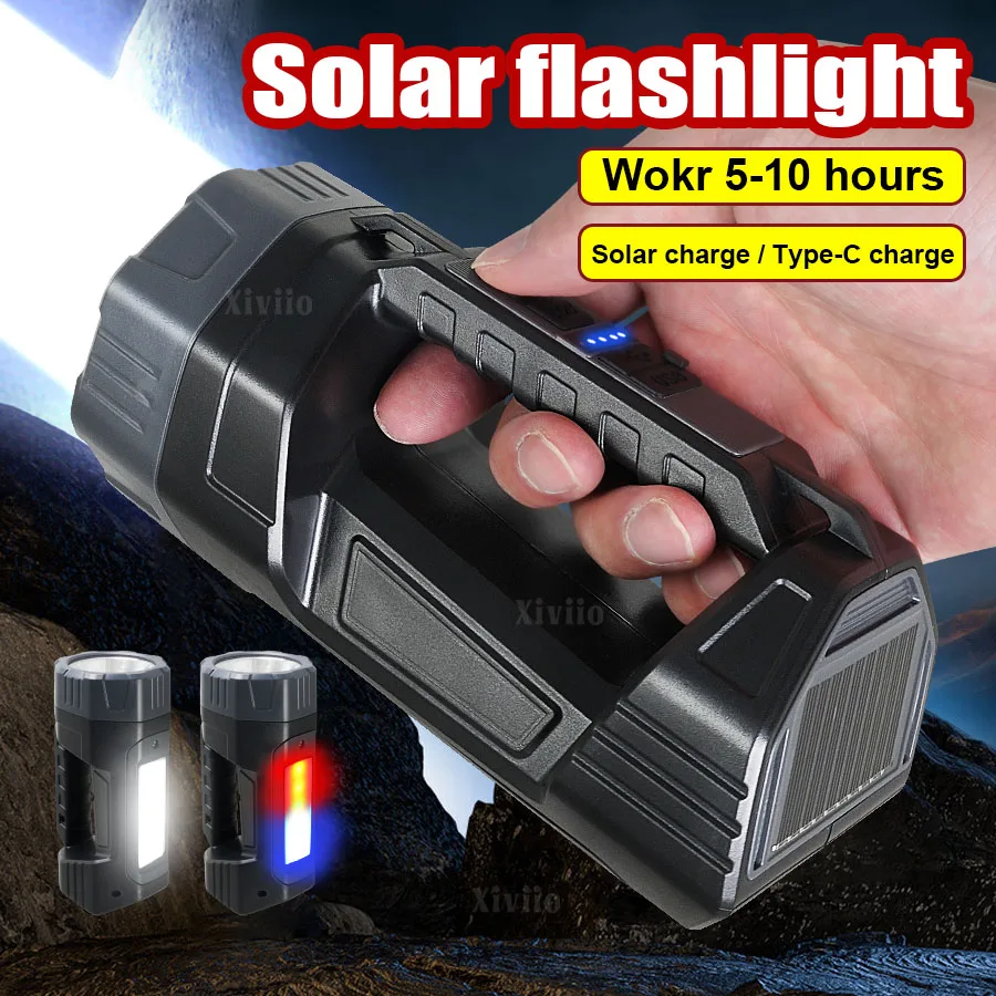 

5000 мАч солнечный светодиодный фонарик COB фонарь для кемпинга рабочий свет USB зарядка фонарик водонепроницаемый портативный прожектор Power Bank