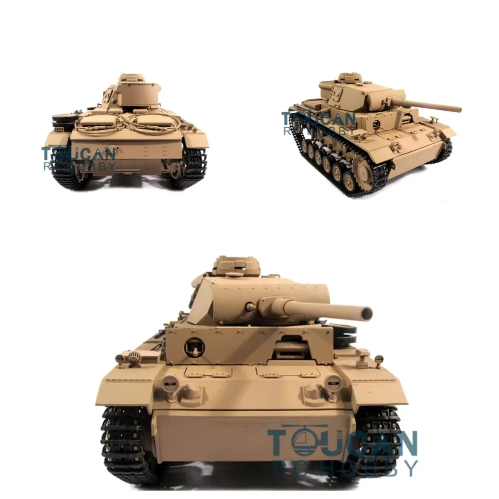 Metal Mato 1/16 Scale Panzer III RTR RC Tank Infrared Barrel Recoil Yellow 1223 360° Rotating Remote Control Toys Car TH00659