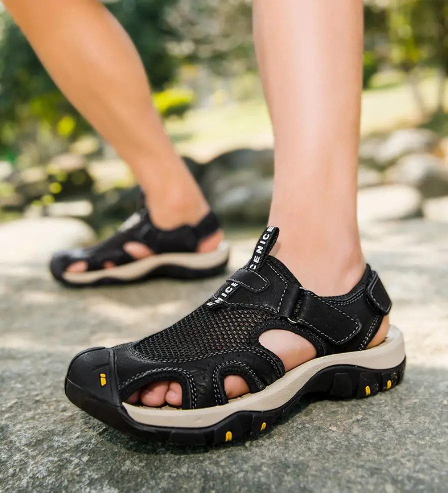

Summer Men's Sandals Breathable Mesh Upper Mens Casual Shoes Outdoor Men Leather Sandals for Men Beach Sandals Roman Mens Shoes