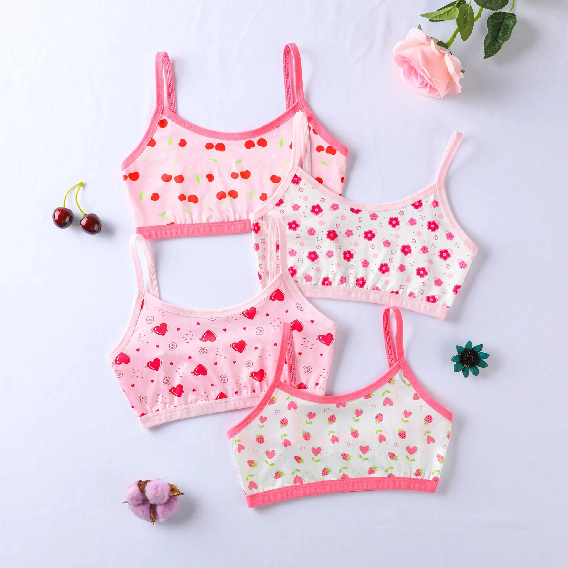 4-Pack Girls Wire-free Training Bars Soft and Supportive Children Vest Style Underwear Breast Care Milk Silk Bra Girl Sports Top