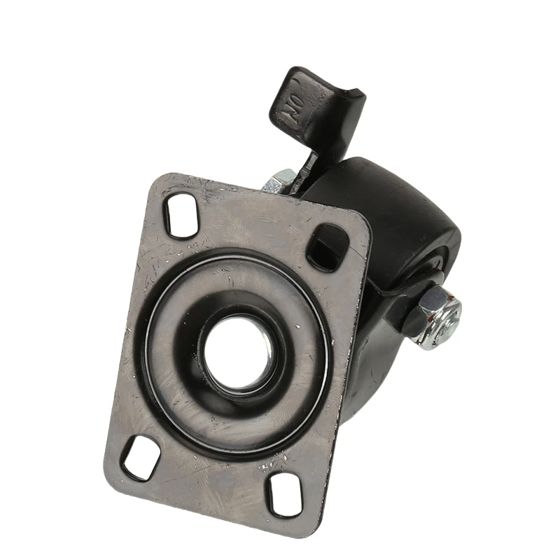 بكرة عجلات دوارة سوداء شديدة التحمل مقاس 1.5 بوصة - عجلة مع فرامل مسطحة وتصميم مثقاب ذهبي أنيق للأثاث والآلات