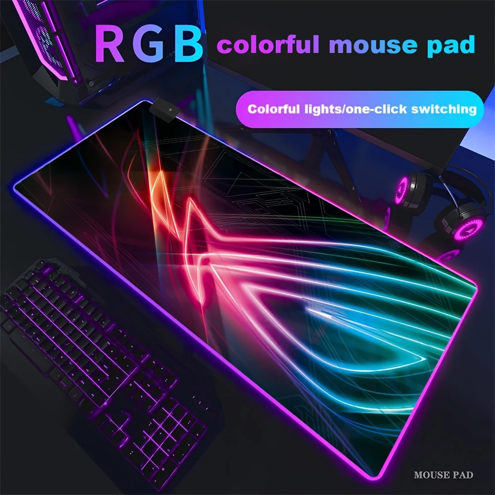 

Большой игровой коврик для мыши с RGB-подсветкой, нескользящий резиновый коврик для стола, водонепроницаемый расширенный коврик для клавиатуры с красочной неоновой подсветкой для ПК-геймеров