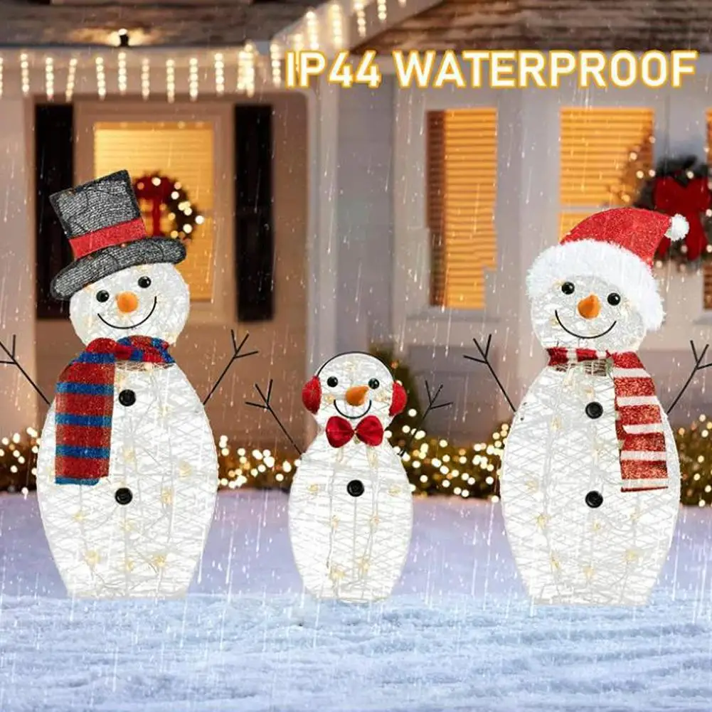 Decorazione da giardino natalizia con pupazzo di neve illuminato da 3 pezzi con luce a LED, pupazzo di neve incandescente, decorazioni natalizie per la casa all'aperto