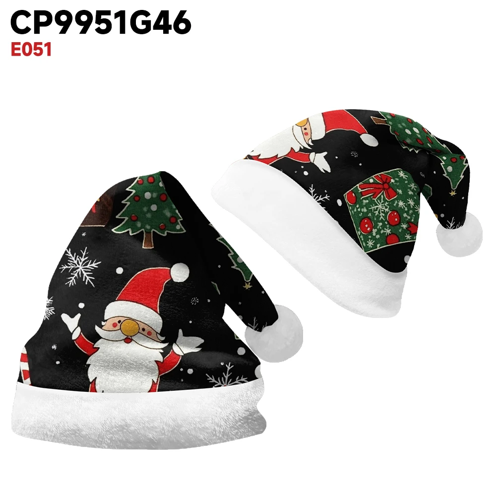 Cute White Bearded Santa Claus Christmas Tree Cartoon Printed Warm Christmas Hat High Quality Warm and Comfortable