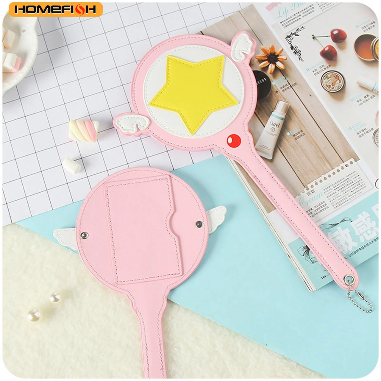 HOMEFISH Bus Subway Card Cover Holder Card Bag with Wings Anime Magic Wand Card Bag