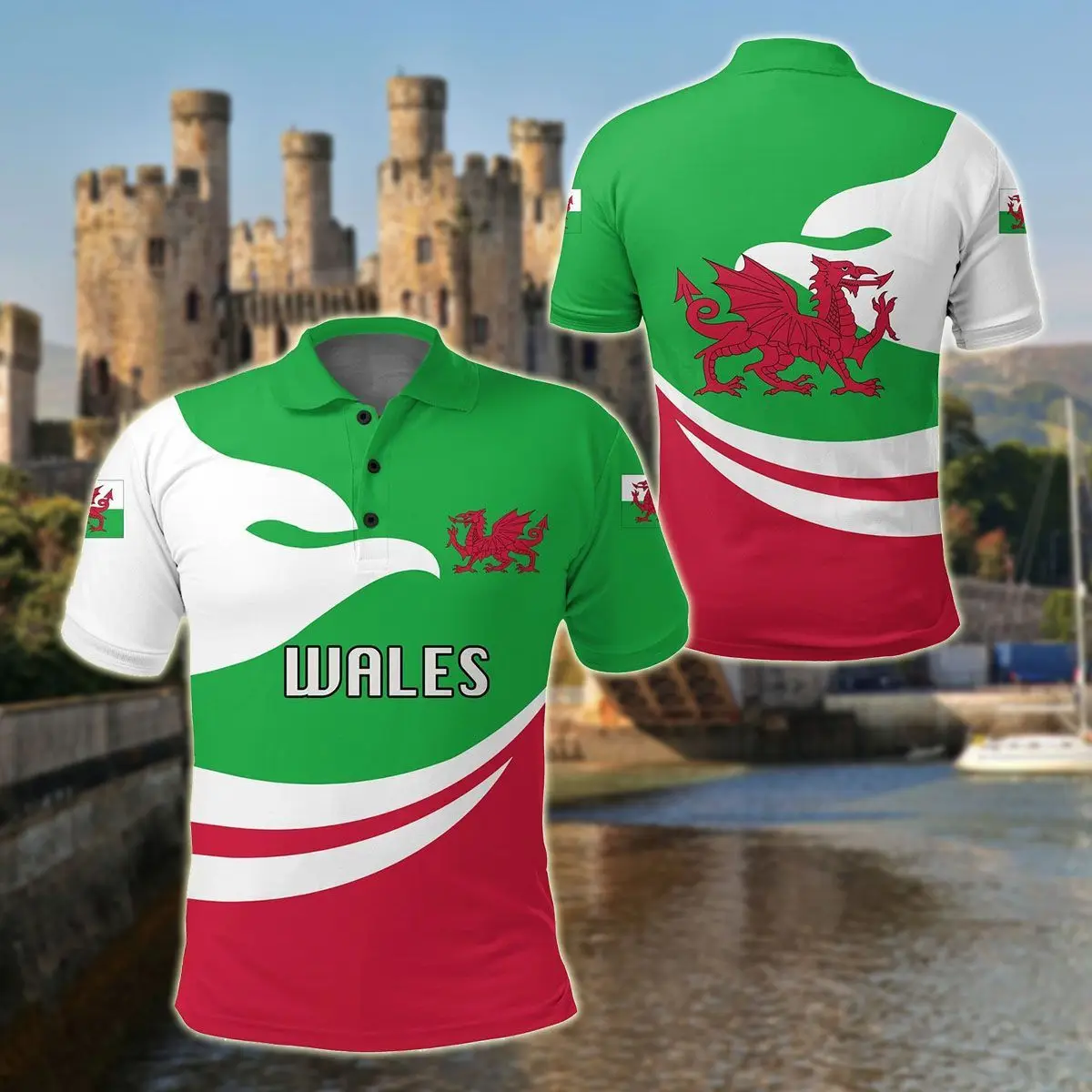 Custom Name Wales Flag Graphic Polo Shirt Summer Casual Men's Fashion Loose Esports Team Jersey Oversized Short Sleeve Tops view 5