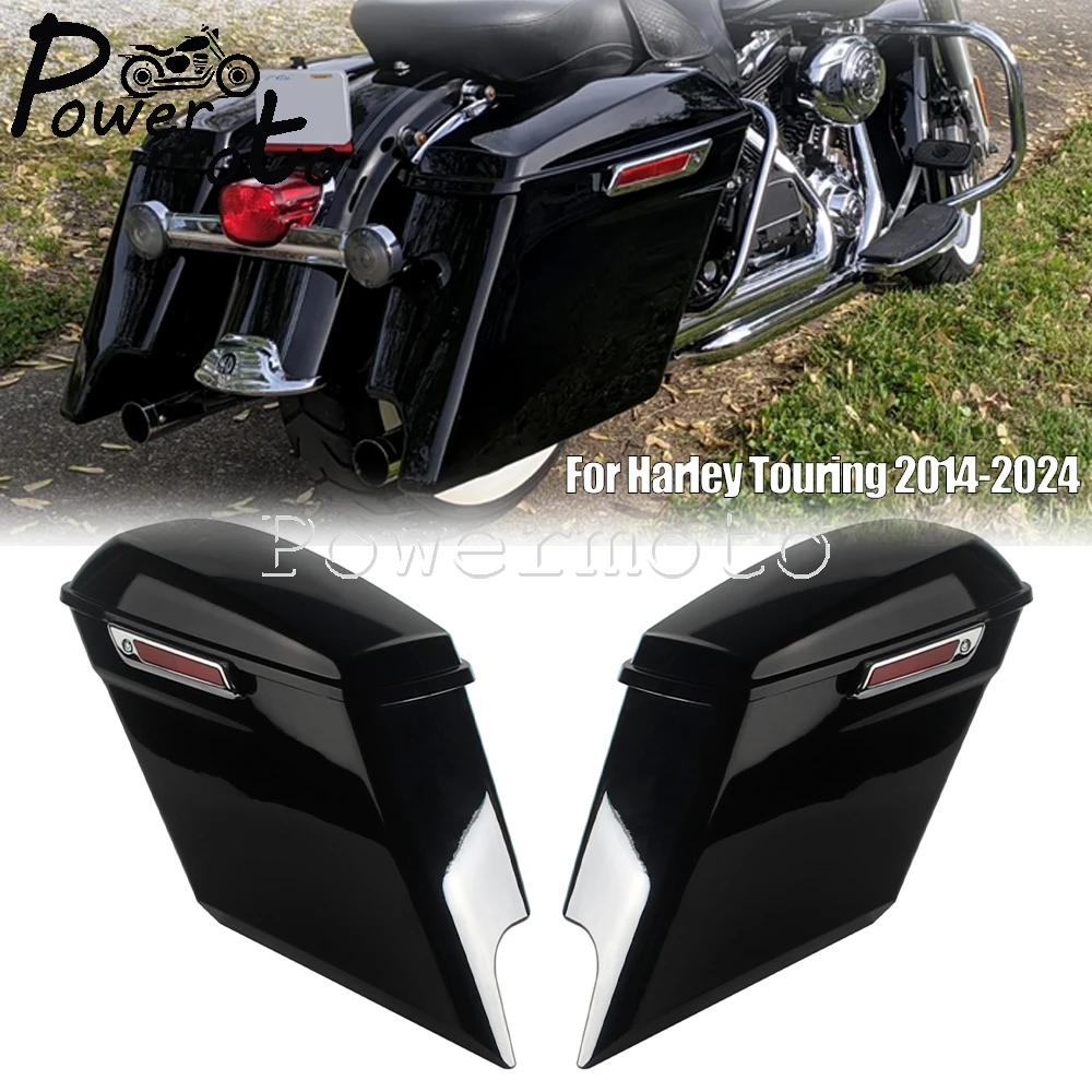 

Black Motorcycle 5" Stretched Extended Saddlebags Hard Saddle Bag For Harley Road Street Electra Glide FLT FLHT FLHTCU FLHRC 14+