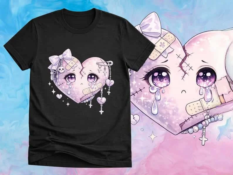 Sommer Neuer Stil Süßes Mädchen-T-Shirt mit Tränen-Print, Street Fashion, Locker Geschnittenes Baumwoll-Kurzarmshirt, Täglicher Sport-Casual-Stil für Kinder