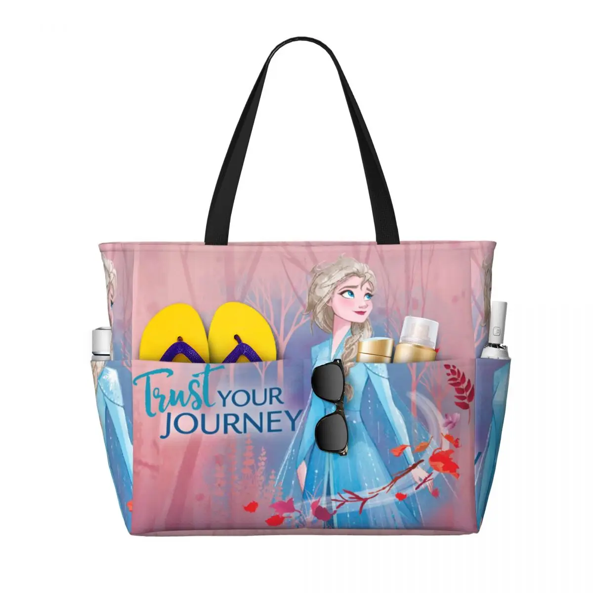 Custom Elsa Princess Frozen Beach Tote Bag Women Extra Large Gym Carry On Animated Movie Travel Shopping Bags