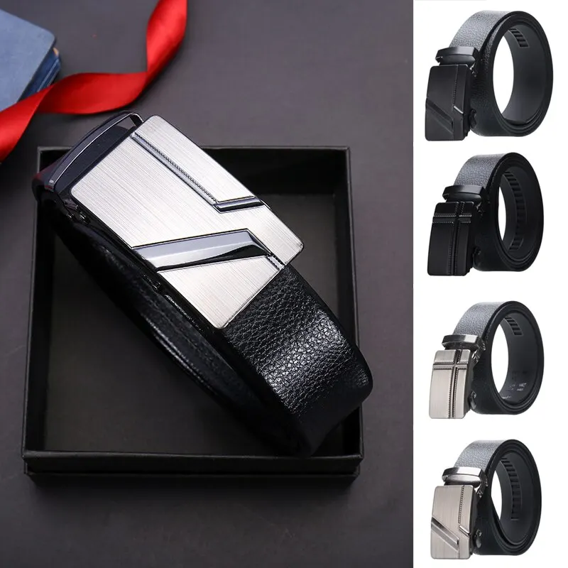 Durable Click Belts for Men Fashion Slid Leather Belt with Automatic Click Buckle Casual Mens Split Leather Belt