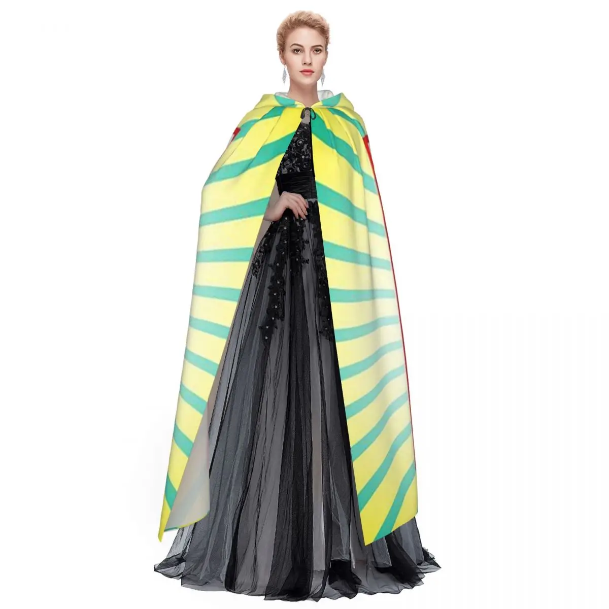 Bingo Card And Ball Long Hooded Cloak Witch Medieval Costume Cosplay Cape HalloweenCoat Adult Unisex